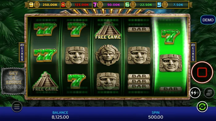 Mayan Madness - peliruutu rullilla ja linjoilla